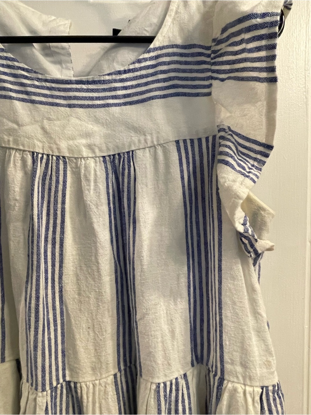 NWOT J.Crew Linen-Blend Striped Tiered Mini Dress - Ivory Blue - Picture 2 of 4